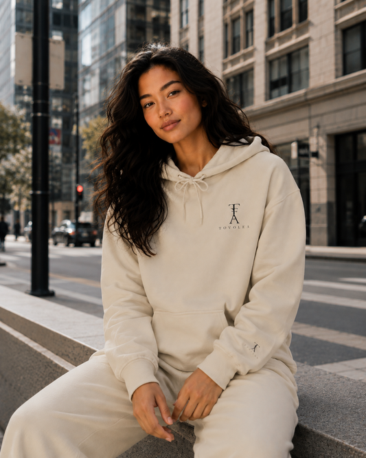 Sand Embroidered Hoodie — Soft Tones, Sharp Detail