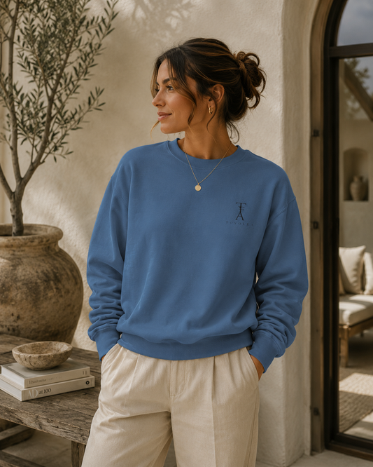 Blue Jean Embroidered Crewneck Sweatshirt - Available in Purple, Mint, Blue & Tangerine