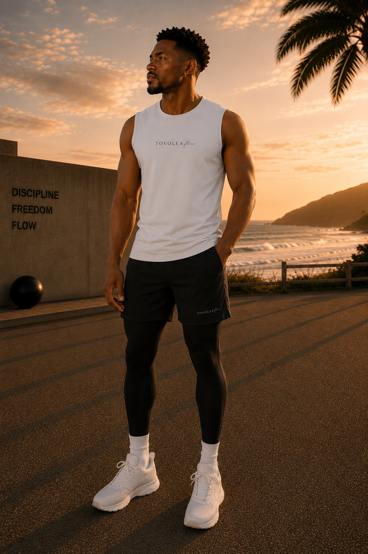 Flow Mens Black / White Sleeveless Performance Tee