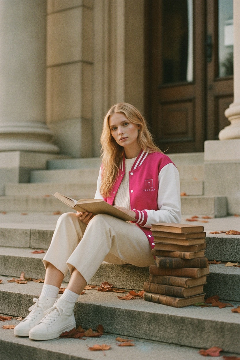 Blush Letterman Jacket